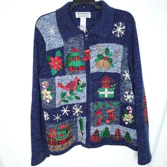 tiara international Sweaters - TIARA INTERNATIONAL Christmas Collection Women's Zip Front Cardigan MEDIUM